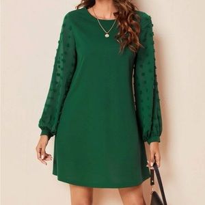 Long Sleeve Bishop Dot Puff Mini Dress